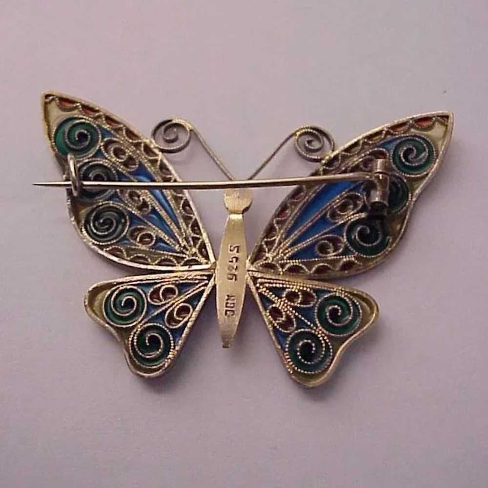 Kjaerland Vermeil Sterling, Plique Butterfly Pin … - image 3