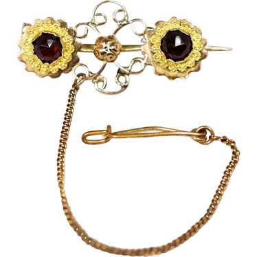 18k Victorian Etruscan Revival Garnet Brooch Pin - image 1