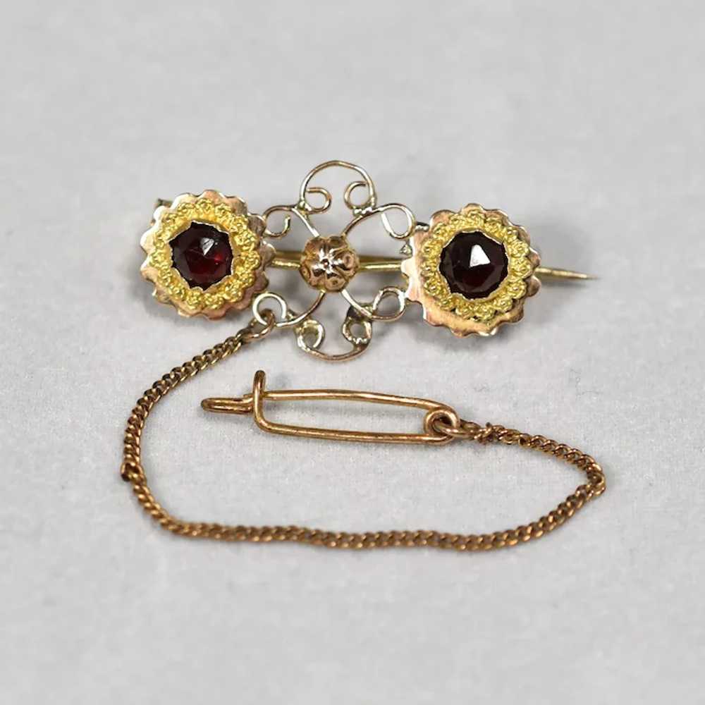 18k Victorian Etruscan Revival Garnet Brooch Pin - image 2