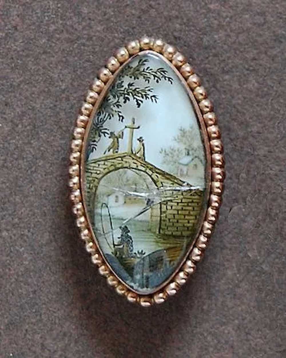 18th Century MEMORIAL BROOCH - Crystal / Painted … - image 9