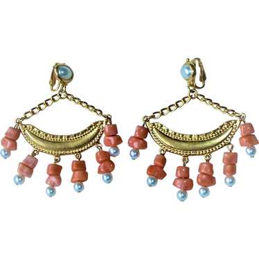 Kenneth Lane Coral Half Moon Faux Coral Drops 60s… - image 1