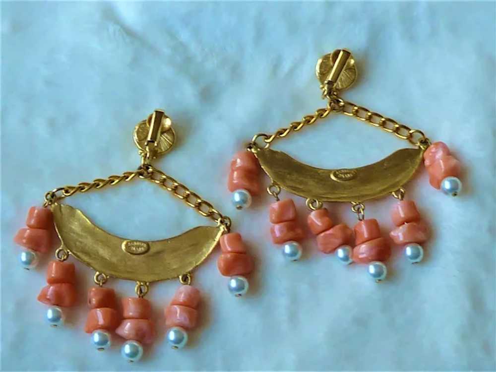 Kenneth Lane Coral Half Moon Faux Coral Drops 60s… - image 3