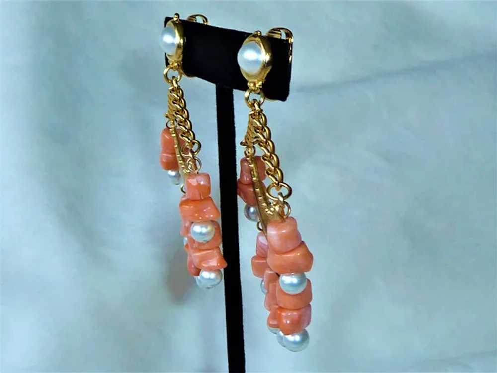 Kenneth Lane Coral Half Moon Faux Coral Drops 60s… - image 6