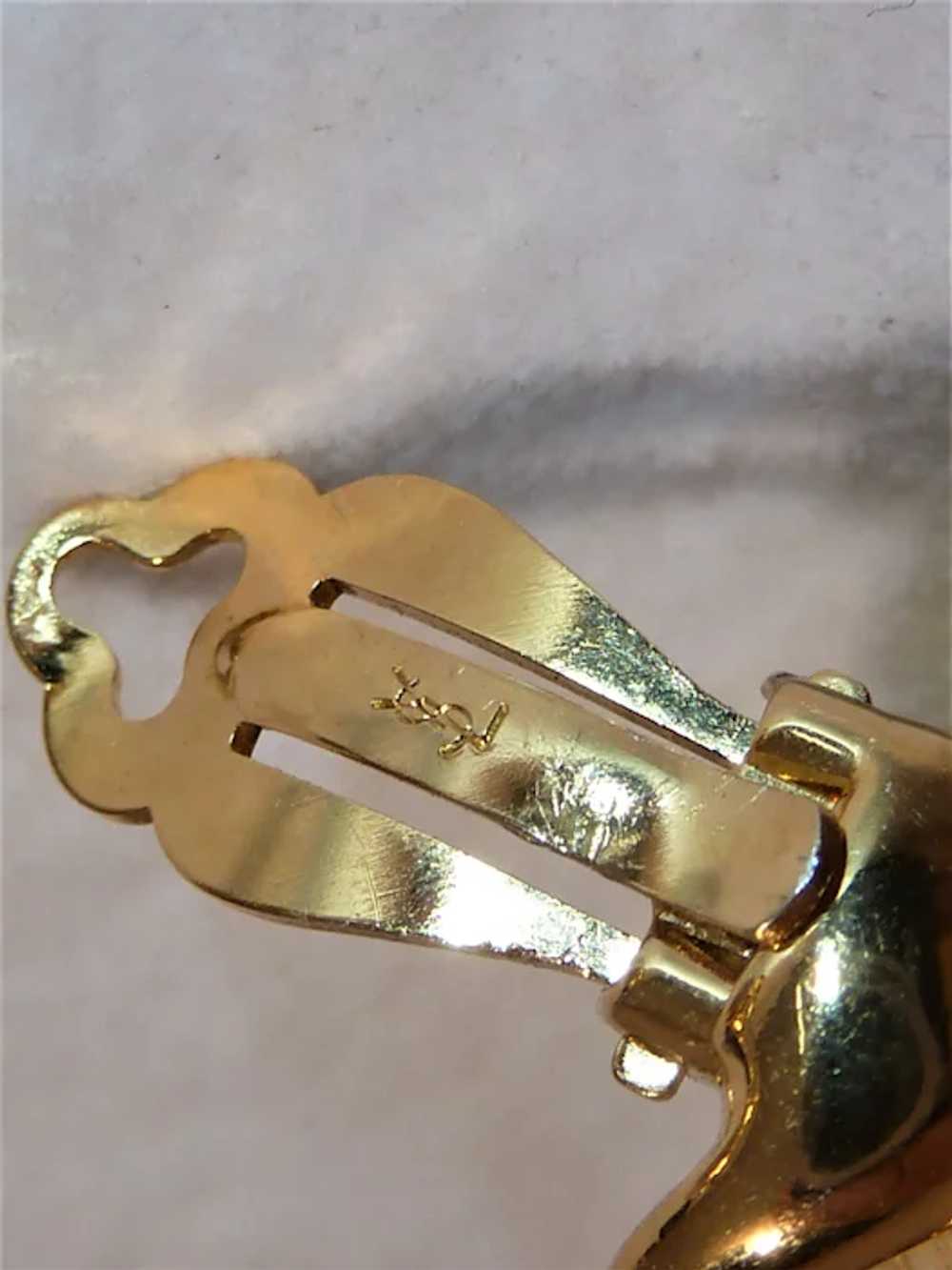 YSL Gold Silver Tone Clip Earrings Vintage Made i… - image 3