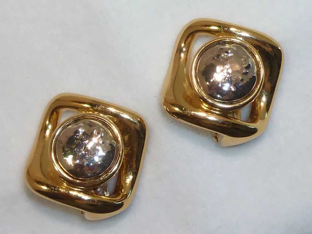 YSL Gold Silver Tone Clip Earrings Vintage Made i… - image 6