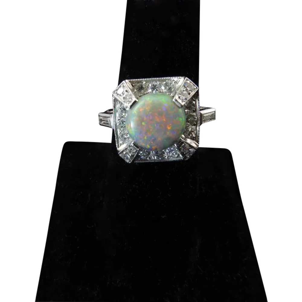 Vintage Black Opal, Diamond, and Platinum Ring - image 1