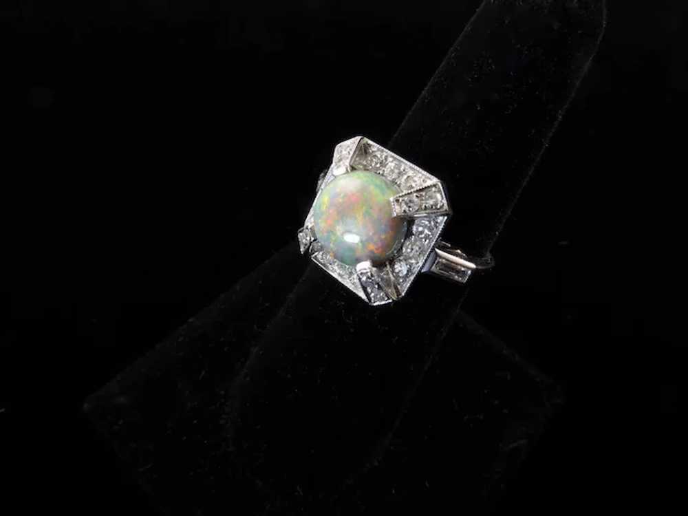 Vintage Black Opal, Diamond, and Platinum Ring - image 2
