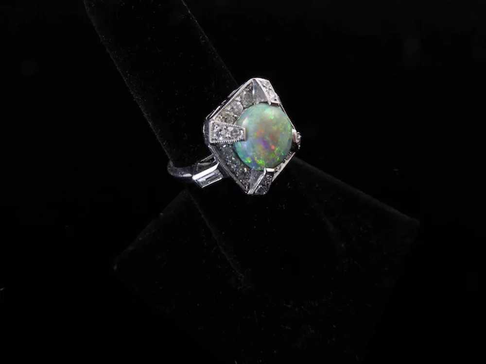 Vintage Black Opal, Diamond, and Platinum Ring - image 3