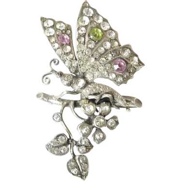 Victorian Sterling Silver and Paste Butterfly Bro… - image 1