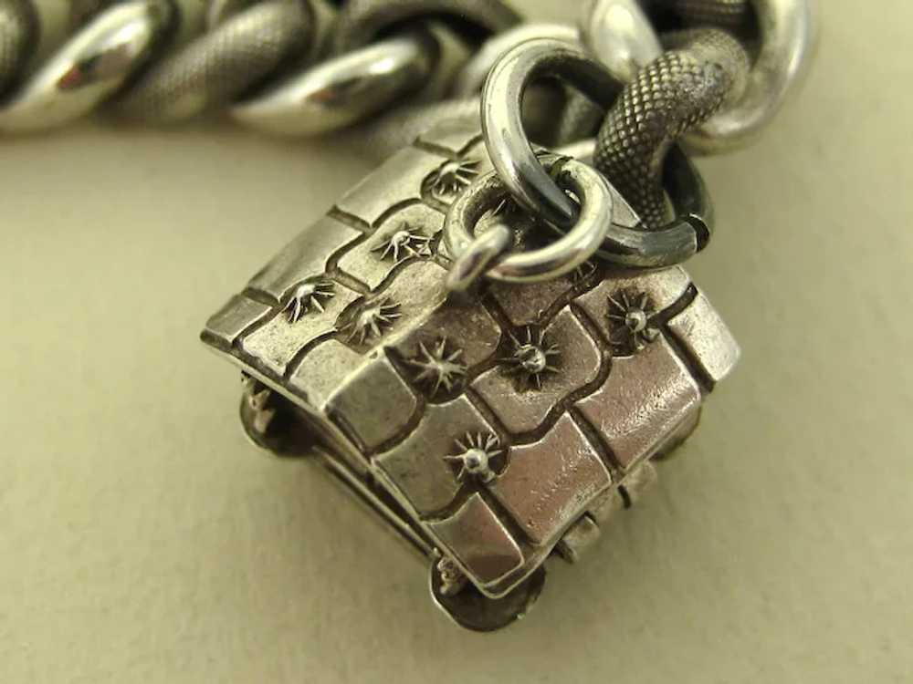 French Antique Art Nouveau Silver Charm Bracelet … - image 4