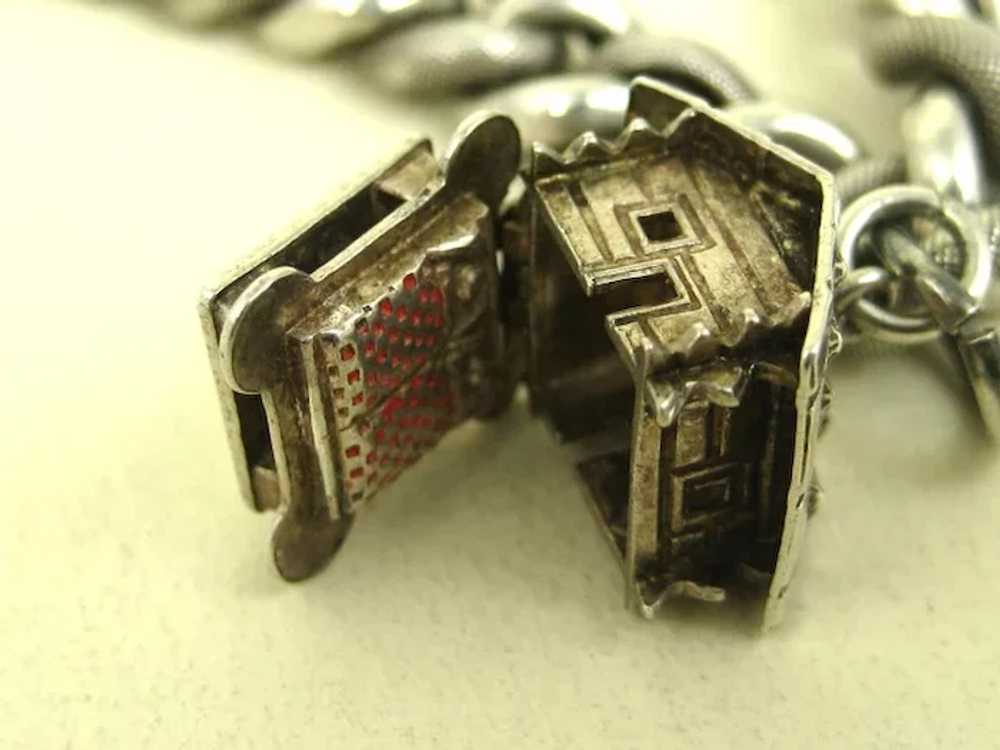 French Antique Art Nouveau Silver Charm Bracelet … - image 6