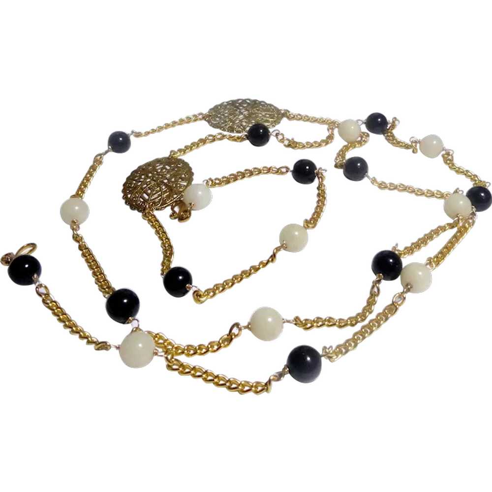 JFTS Black Onyx & White Jade 40" 14kt Gold Plated… - image 1