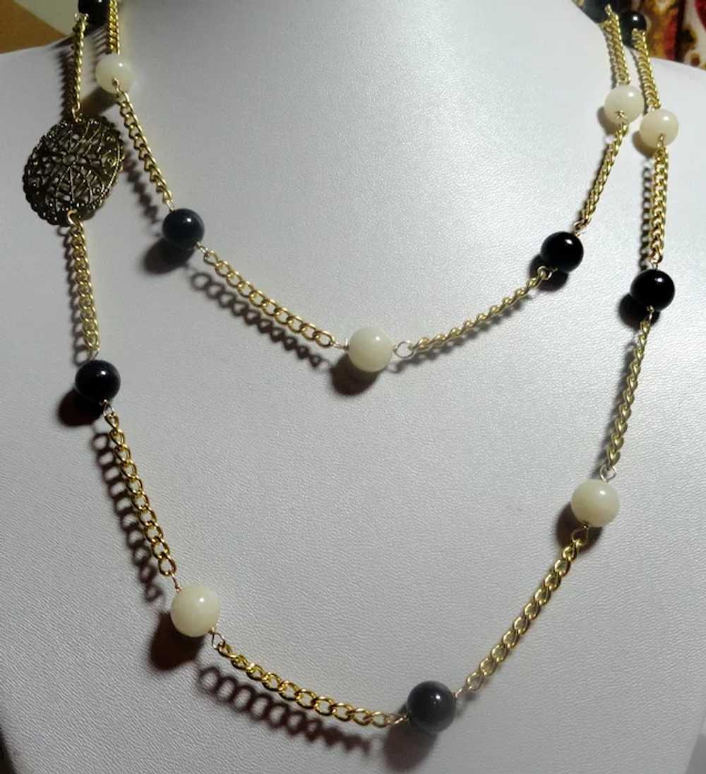 JFTS Black Onyx & White Jade 40" 14kt Gold Plated… - image 2