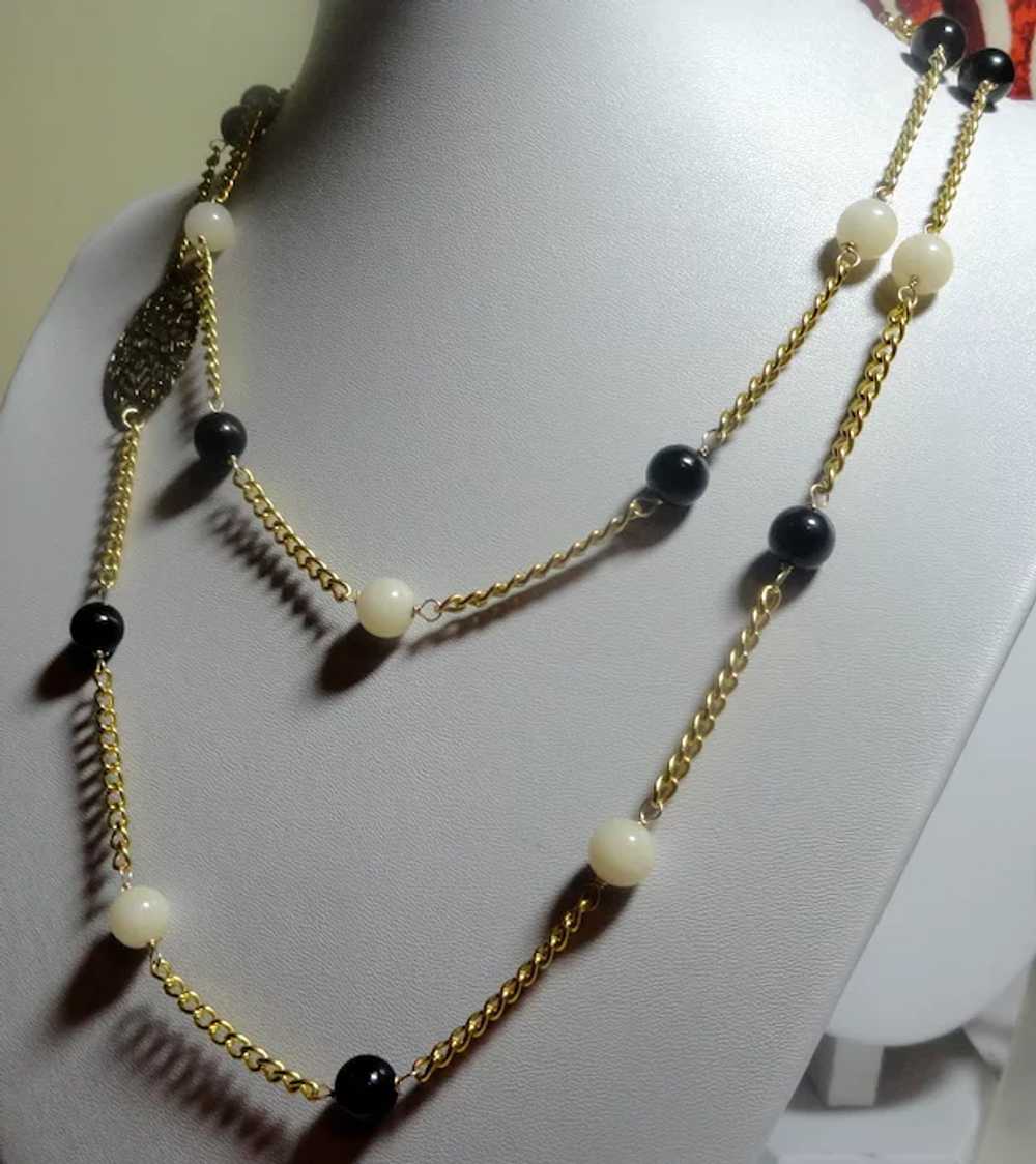 JFTS Black Onyx & White Jade 40" 14kt Gold Plated… - image 3