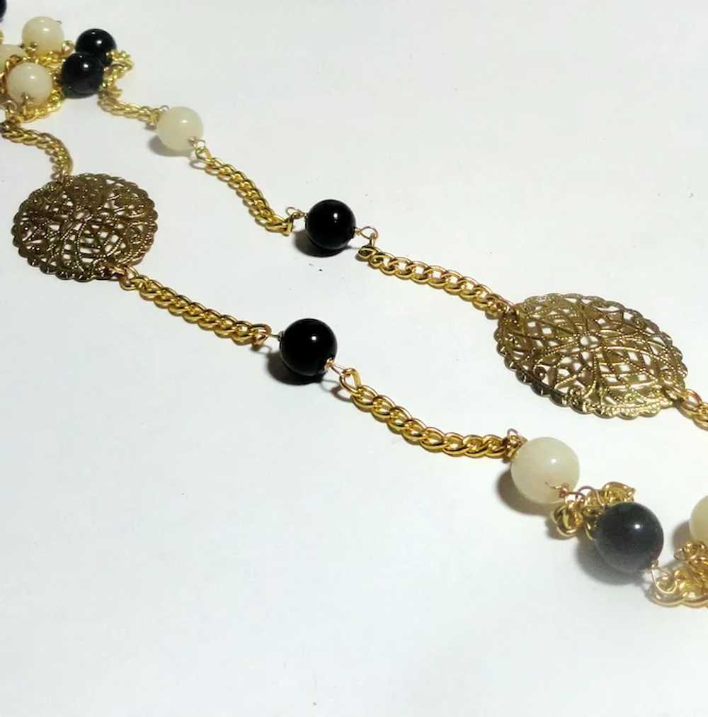 JFTS Black Onyx & White Jade 40" 14kt Gold Plated… - image 5