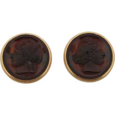 Exquisite Antique Pair 14k Gold Carved Cameo Carne