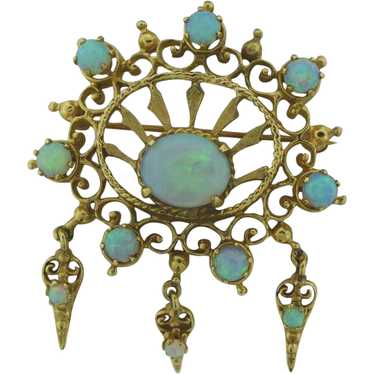 Superb Vintage Opals & 14k Gold Brooch