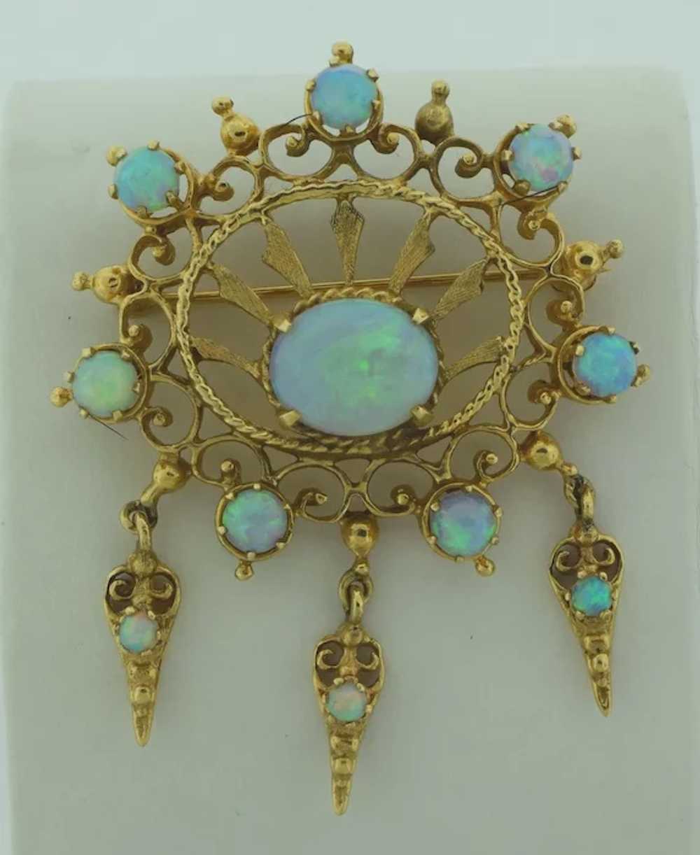 Superb Vintage Opals & 14k Gold Brooch - image 5
