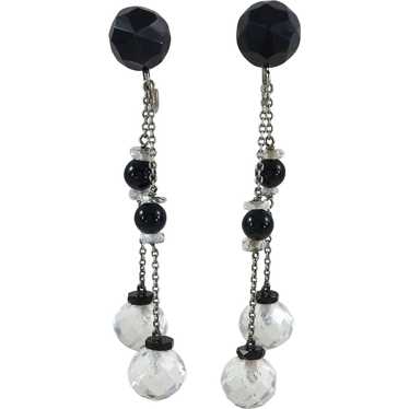 Onyx and Rock Crystal Double Drop Earrings c.1920 - image 1