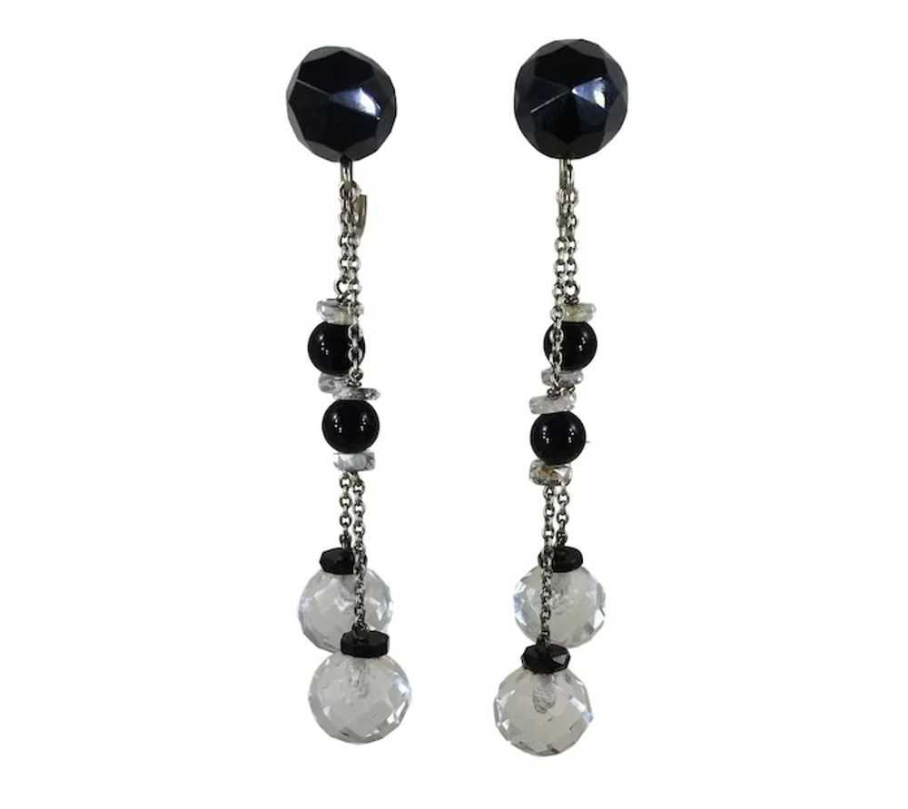 Onyx and Rock Crystal Double Drop Earrings c.1920 - image 2