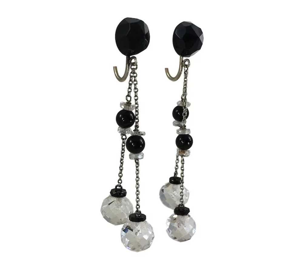 Onyx and Rock Crystal Double Drop Earrings c.1920 - image 3