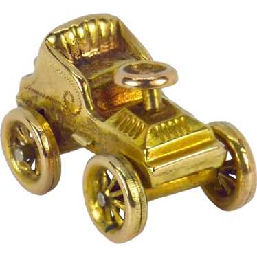 9K Yellow Gold Mechanical Car Charm Pendant - image 1