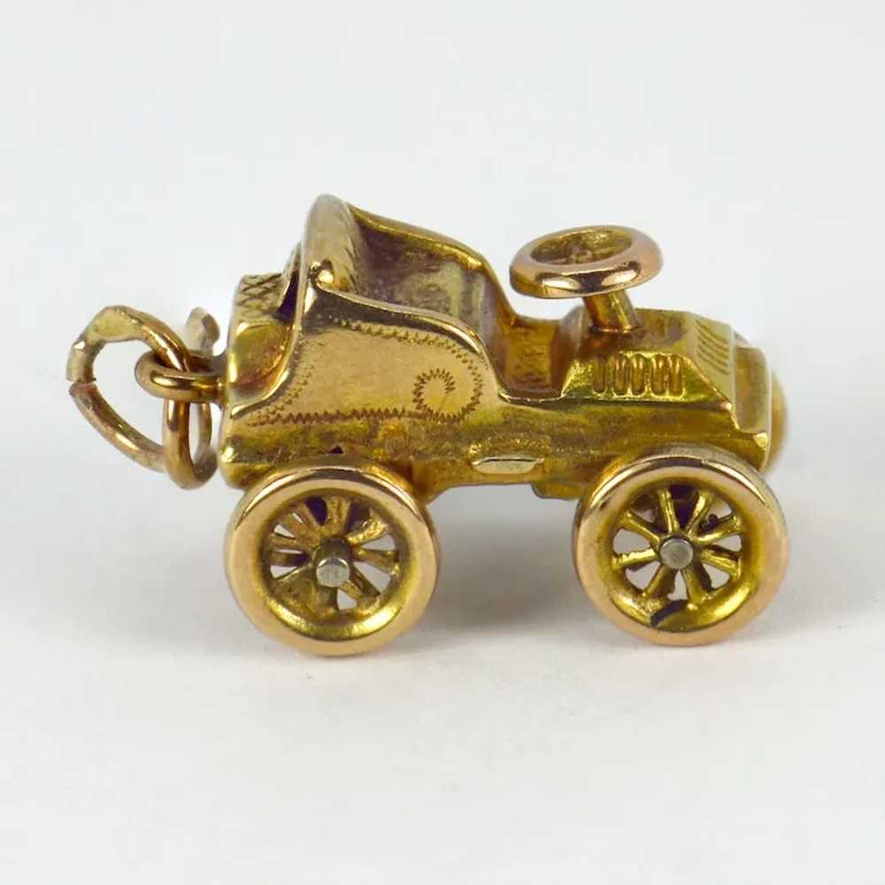 9K Yellow Gold Mechanical Car Charm Pendant - image 2