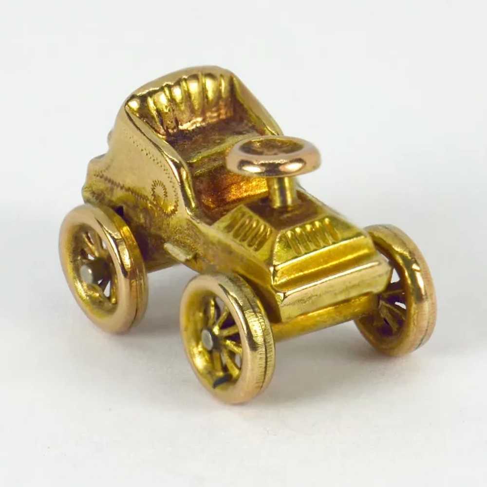 9K Yellow Gold Mechanical Car Charm Pendant - image 3