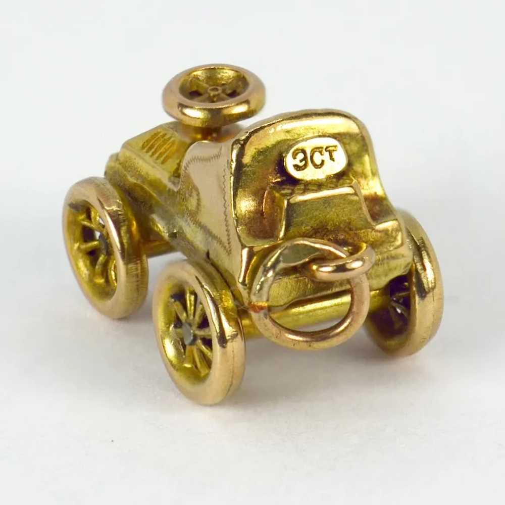 9K Yellow Gold Mechanical Car Charm Pendant - image 4