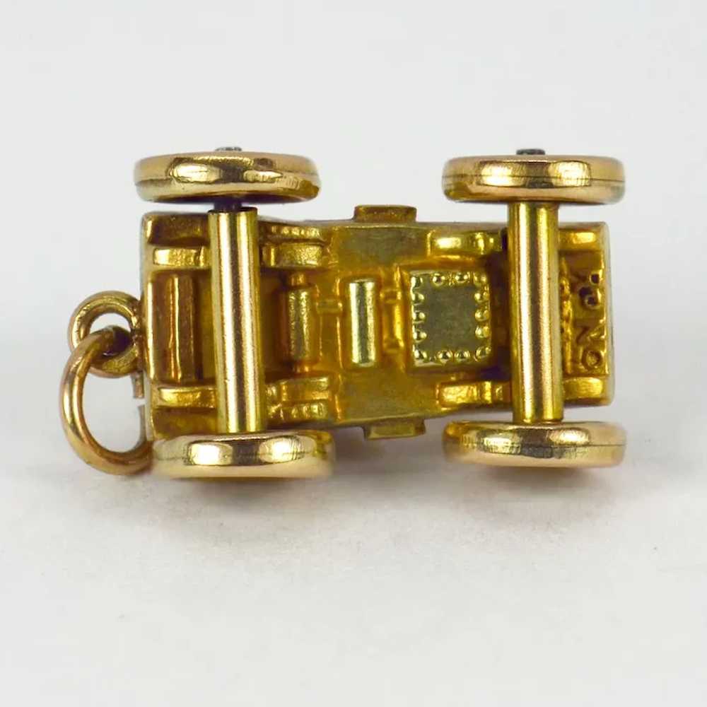 9K Yellow Gold Mechanical Car Charm Pendant - image 6