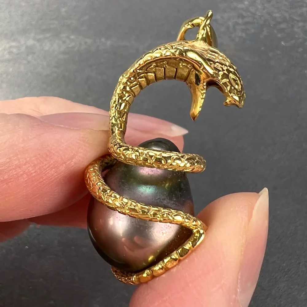 King Cobra Serpent Snake 18K Yellow Gold Tahitian… - image 7