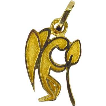 French Angel and Flower 18K Yellow Gold Charm Pen… - image 1