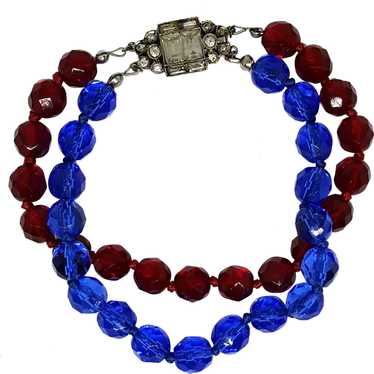 Red & Blue Lead Crystal Bracelet Sterling Germany 
