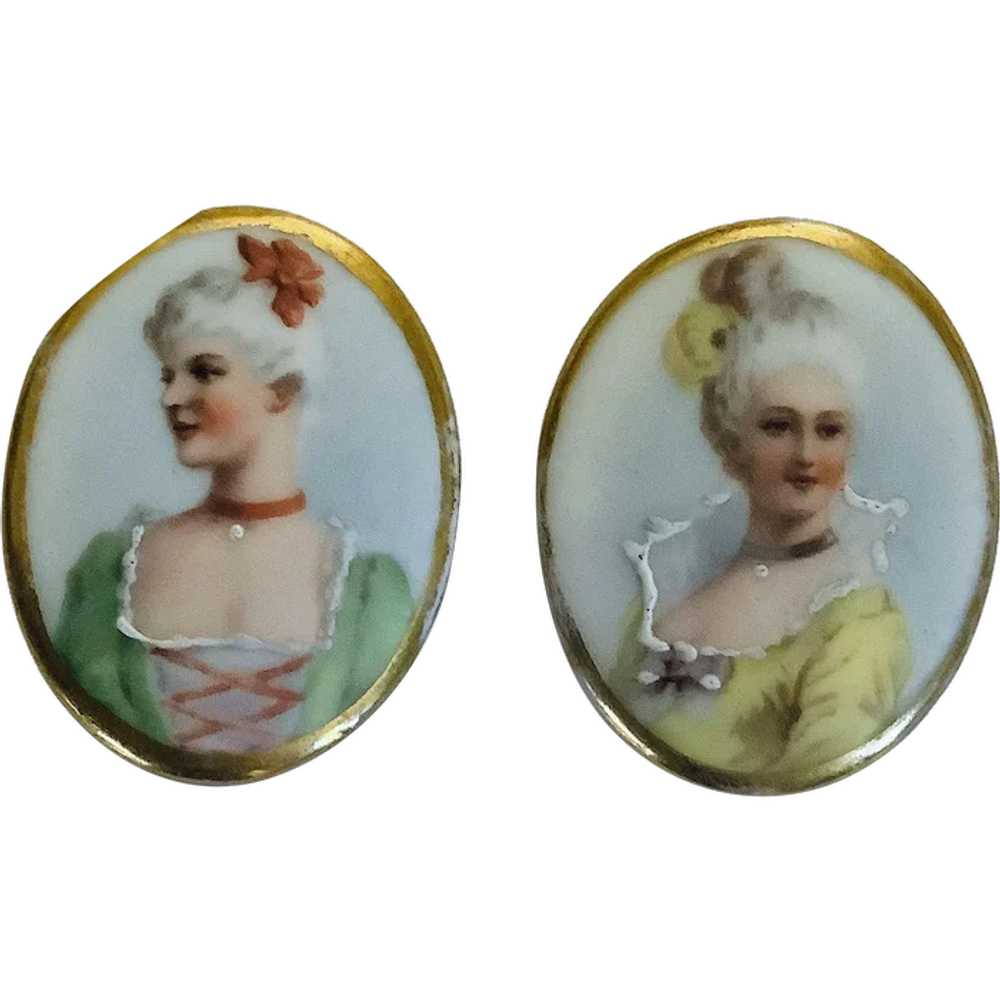 2 Victorian porcelain portrait buttons - image 1