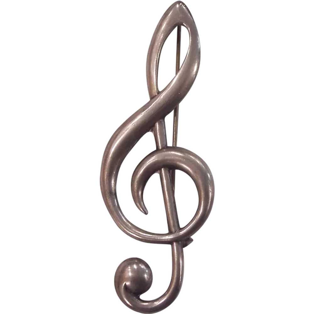 Sterling Silver Musical Treble Clef Note Brooch b… - image 1