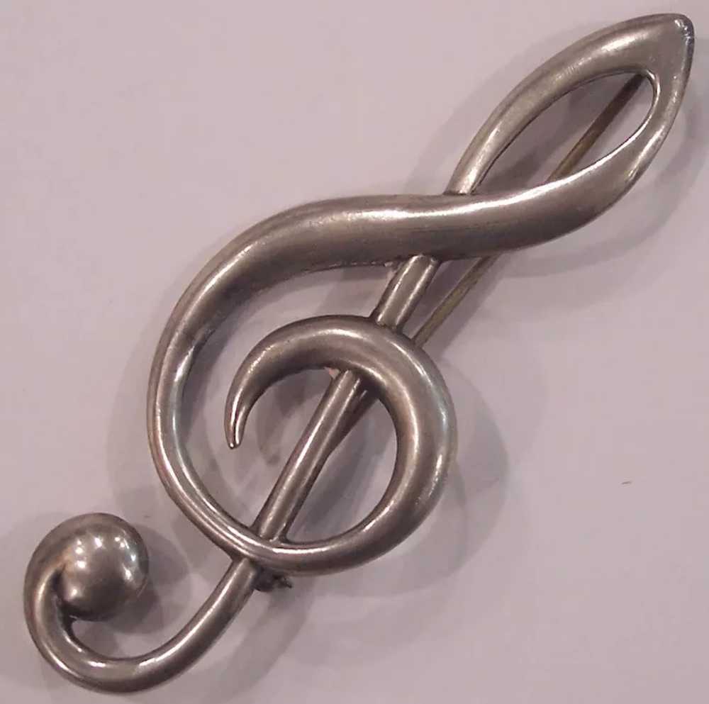 Sterling Silver Musical Treble Clef Note Brooch b… - image 2