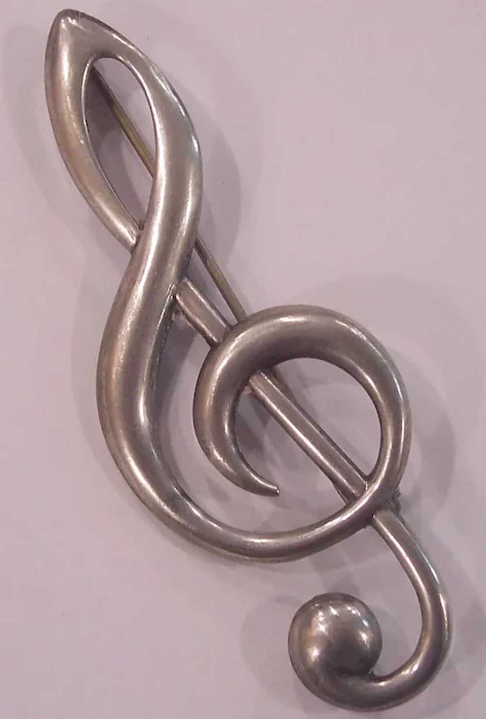 Sterling Silver Musical Treble Clef Note Brooch b… - image 3