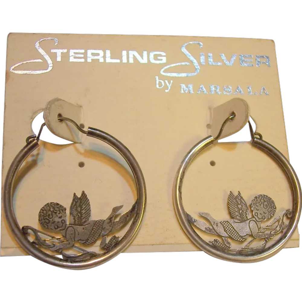 Sterling Silver Cupid Hoop Earrings Vintage still… - image 1