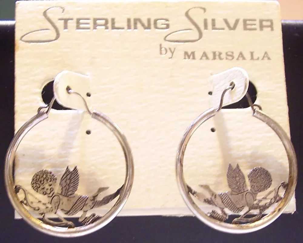 Sterling Silver Cupid Hoop Earrings Vintage still… - image 3