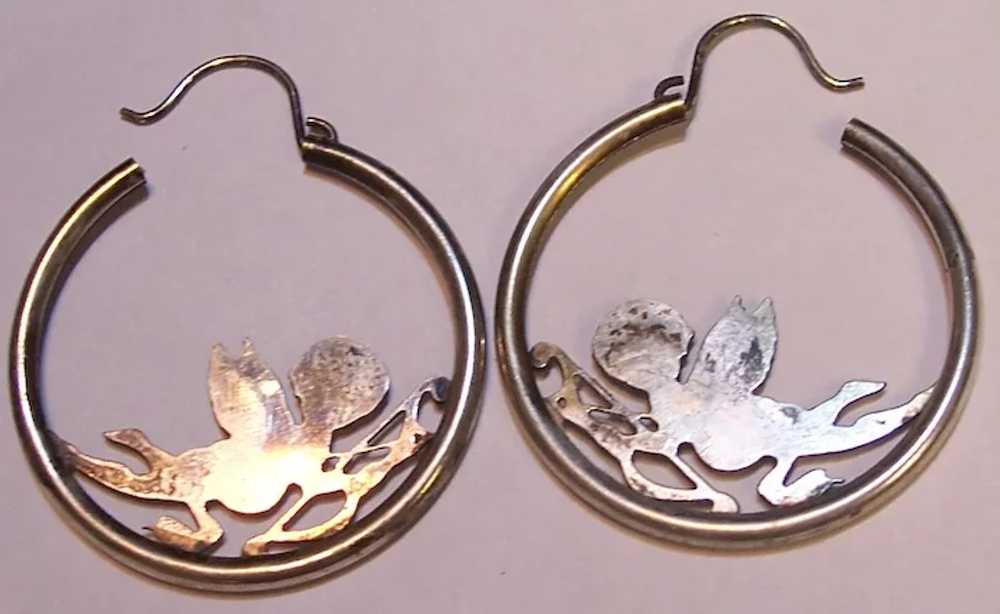 Sterling Silver Cupid Hoop Earrings Vintage still… - image 5