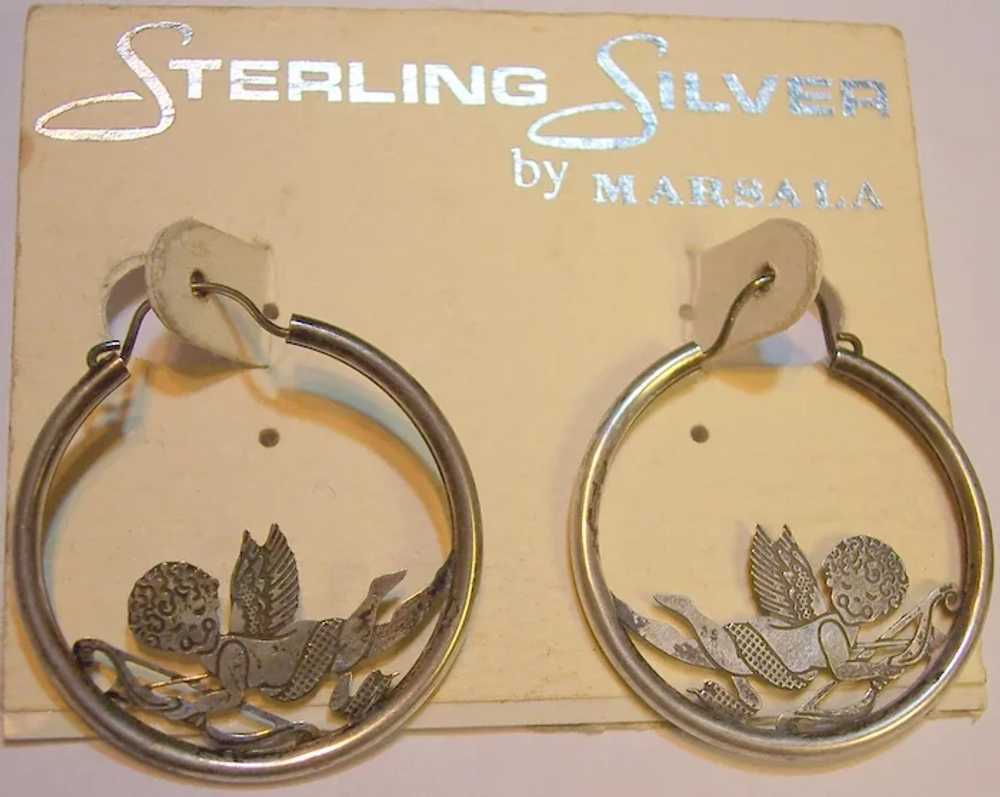Sterling Silver Cupid Hoop Earrings Vintage still… - image 7
