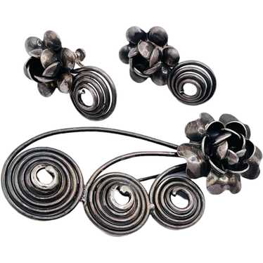 Vintage Sterling Silver Modernist Flower Spiral B… - image 1