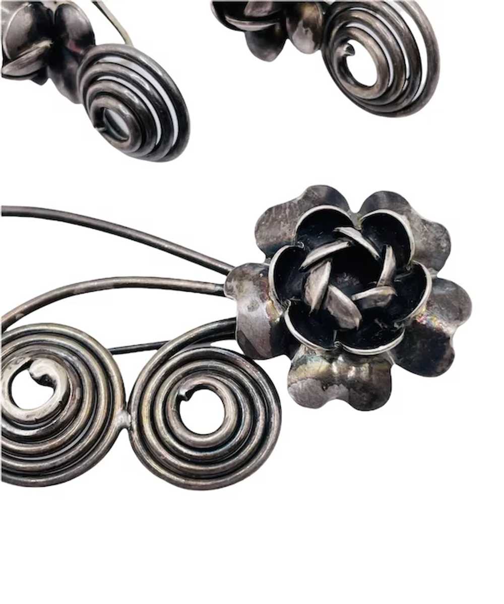 Vintage Sterling Silver Modernist Flower Spiral B… - image 2