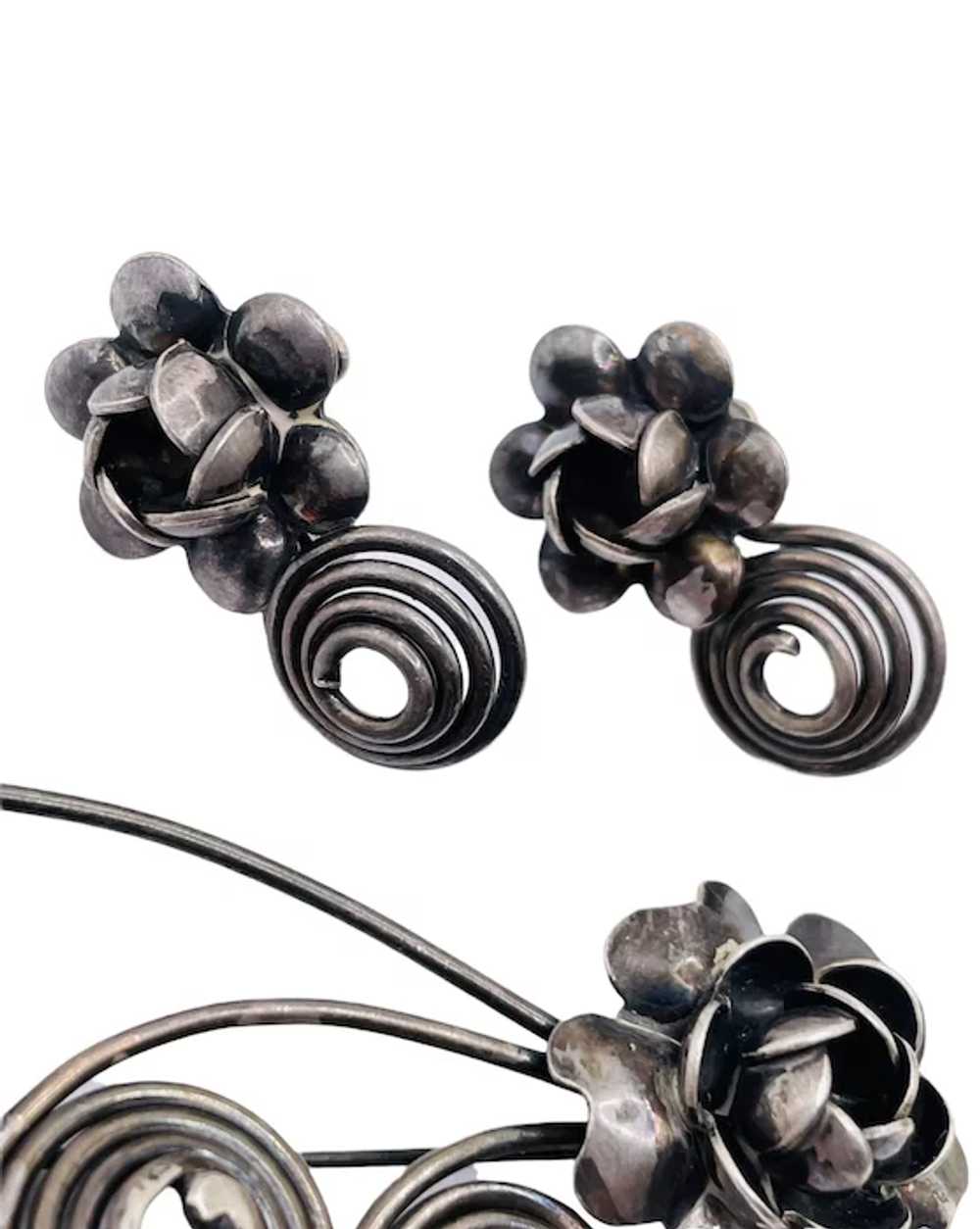 Vintage Sterling Silver Modernist Flower Spiral B… - image 3