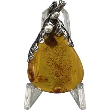 Lovely Vintage Amber Pendant in Sterling Silver O… - image 1