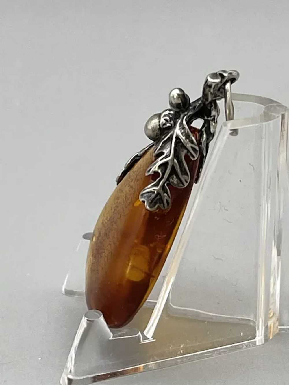 Lovely Vintage Amber Pendant in Sterling Silver O… - image 2