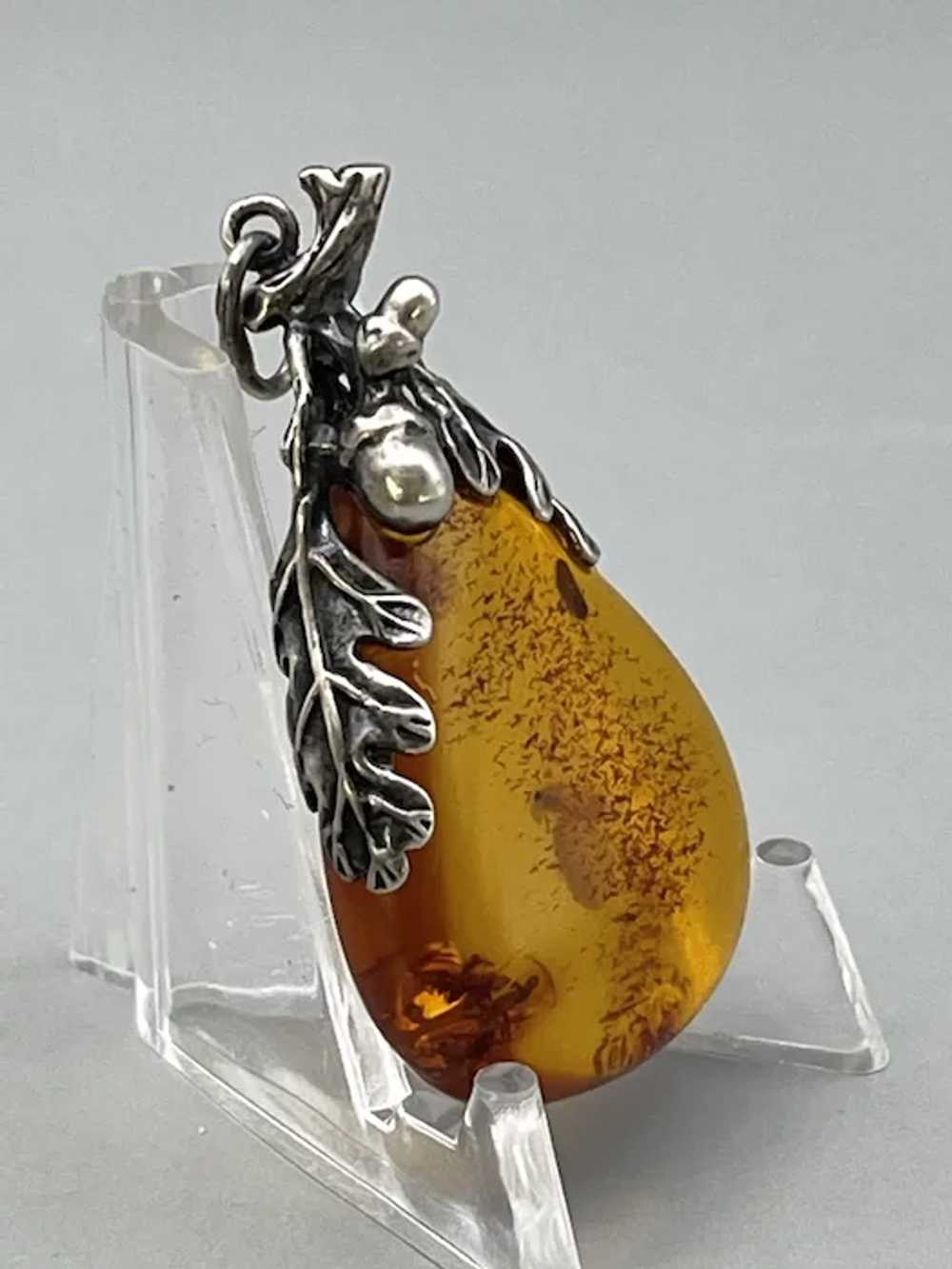 Lovely Vintage Amber Pendant in Sterling Silver O… - image 3