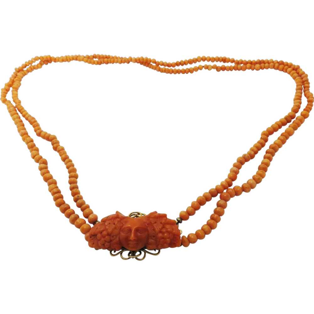 EXQUISITE Italian Coral Two-Strand Necklace with … - image 1