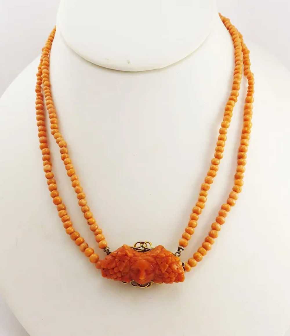 EXQUISITE Italian Coral Two-Strand Necklace with … - image 2