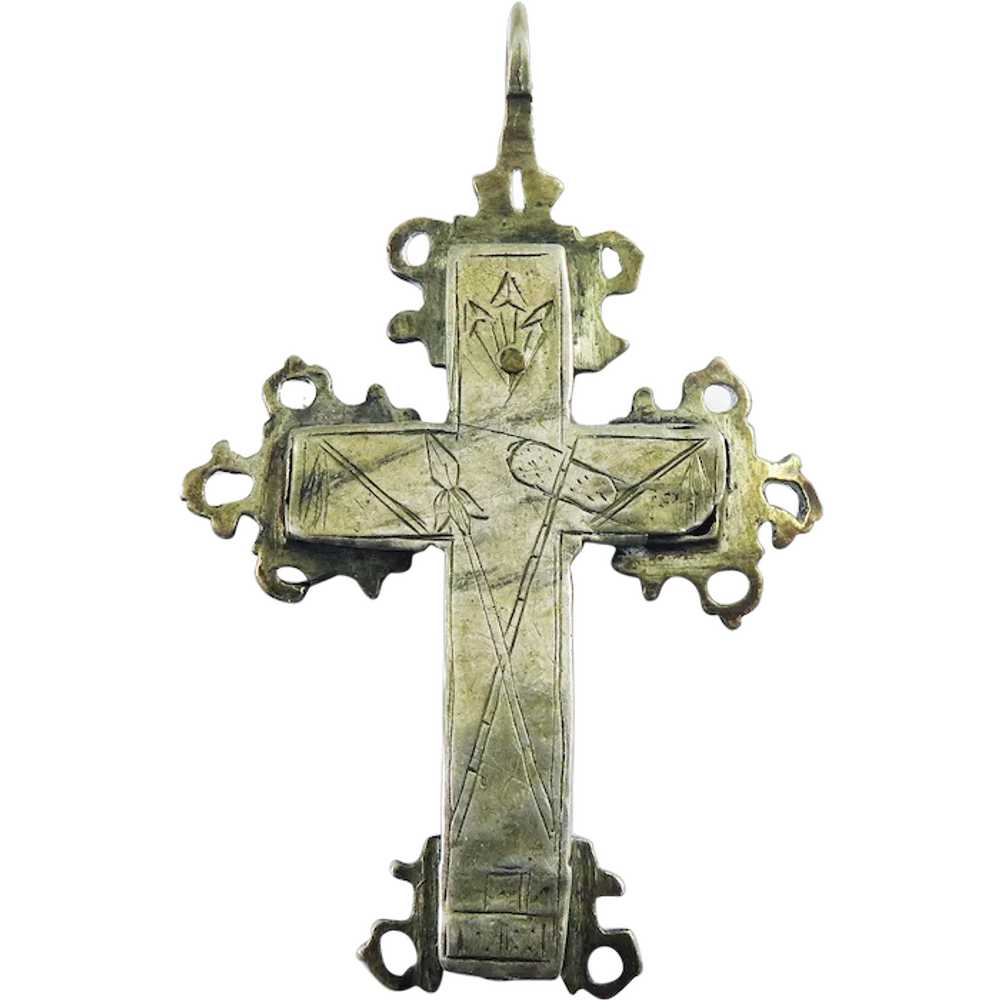 FINE Unisex Silver Gilt Reliquary Cross Pendant, … - image 1
